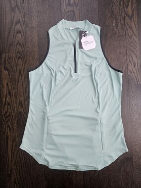 Light Mint Sleeveless Zip-Front Active Top